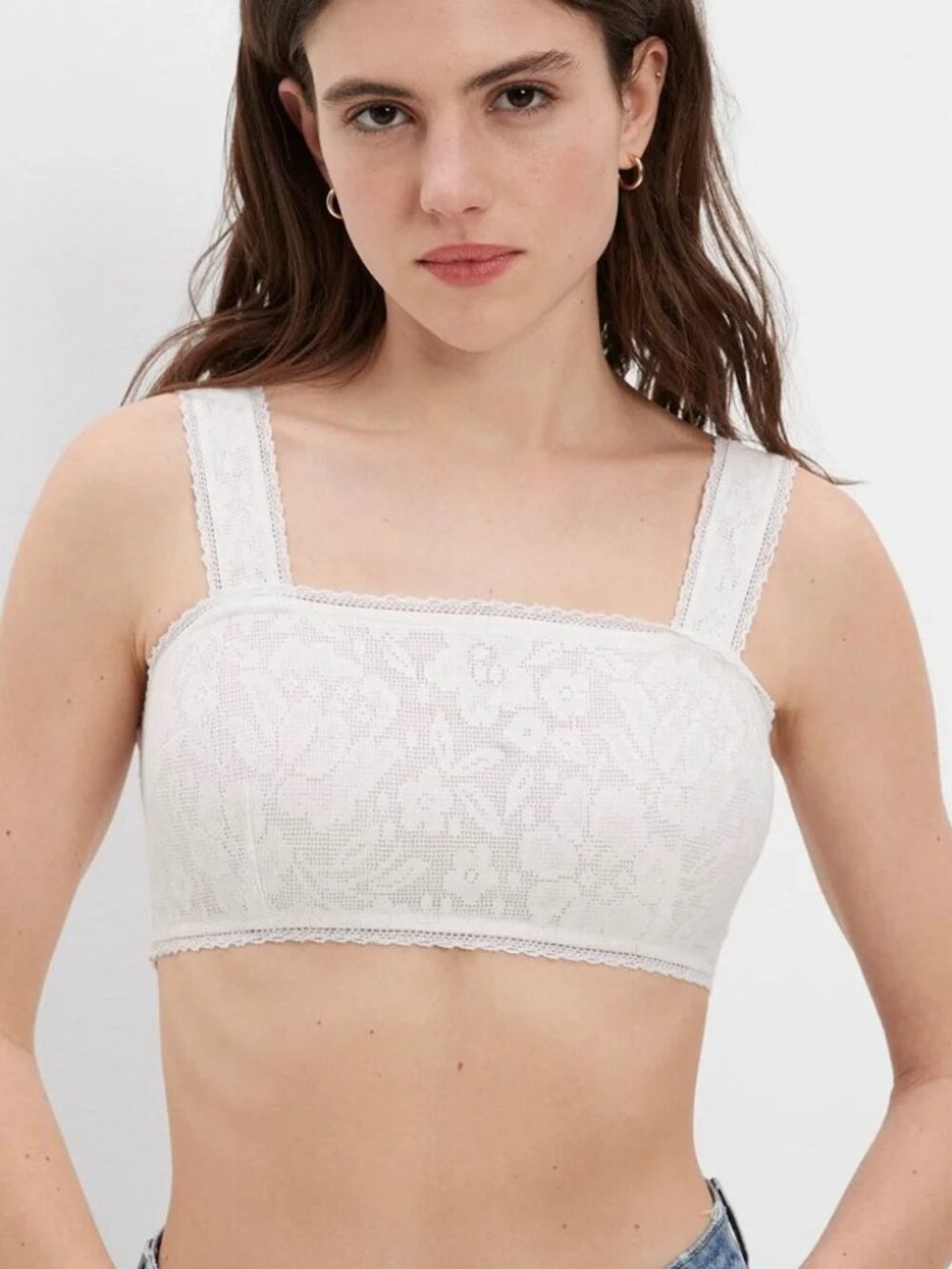 American Eagle Lace Overlay Super Cropped Tank Top White Size XS